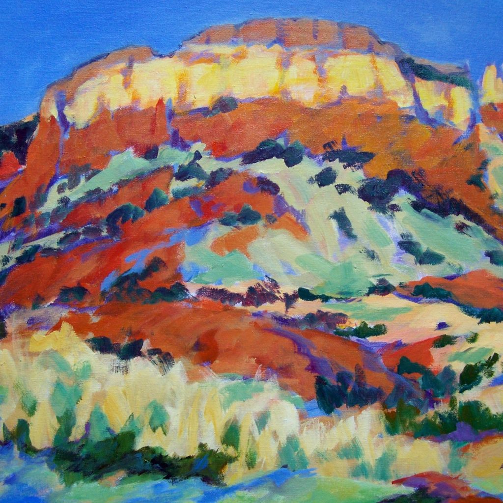 A painting of a huge southwestern mesa
